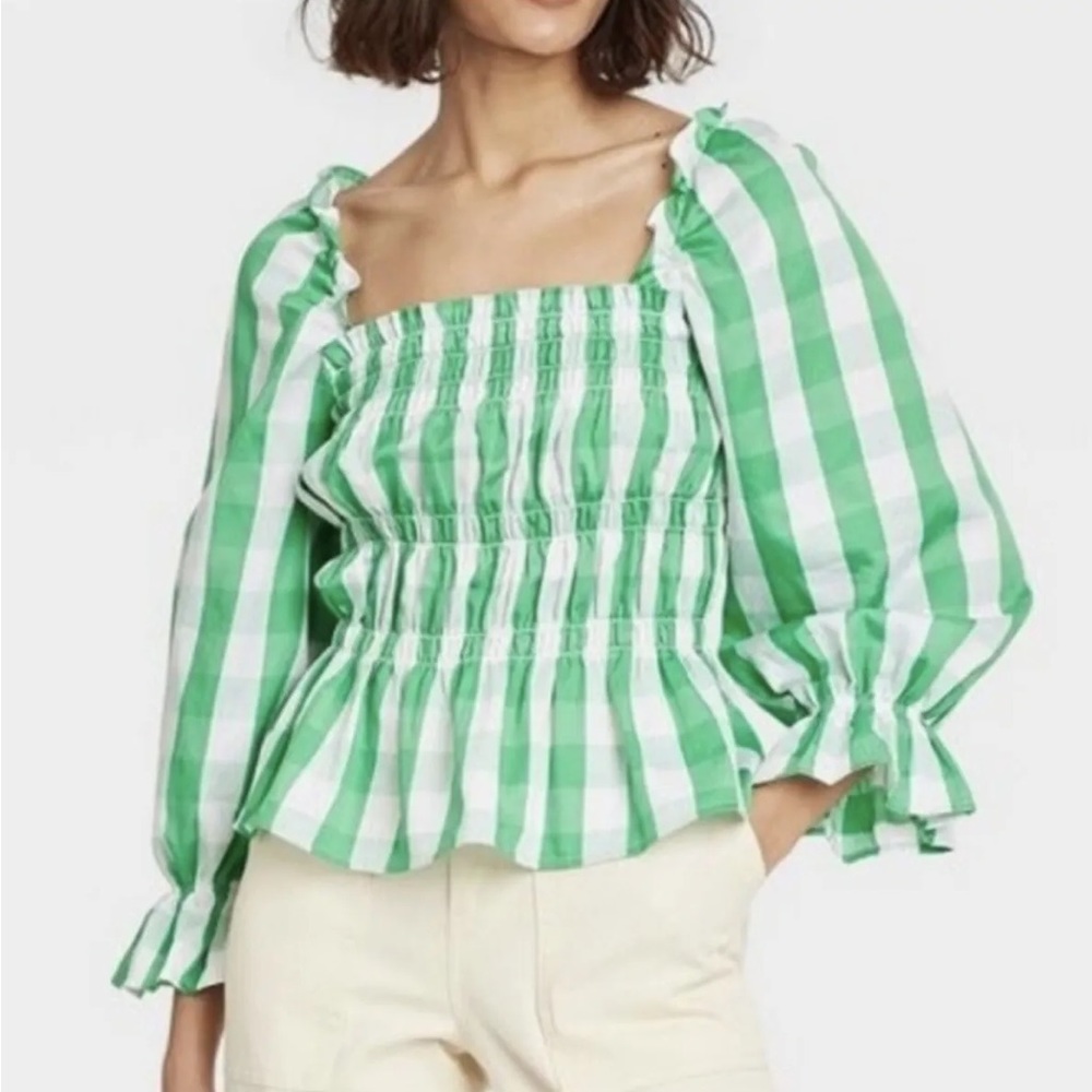 NWOT Who What Wear Gingham Blouse - Picture 1 of 8